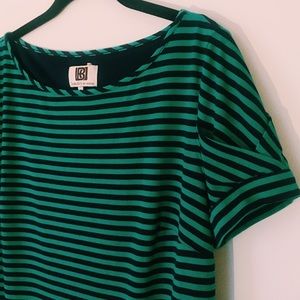 Striped navy/ green dress, lined